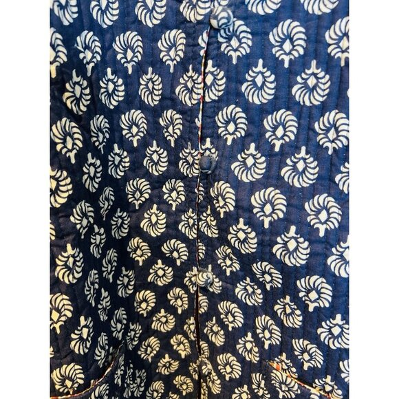 Kantha Blue Indigo Printed Cotton Jacket Size XL Reversible Handmade India Boho - Picture 3 of 6